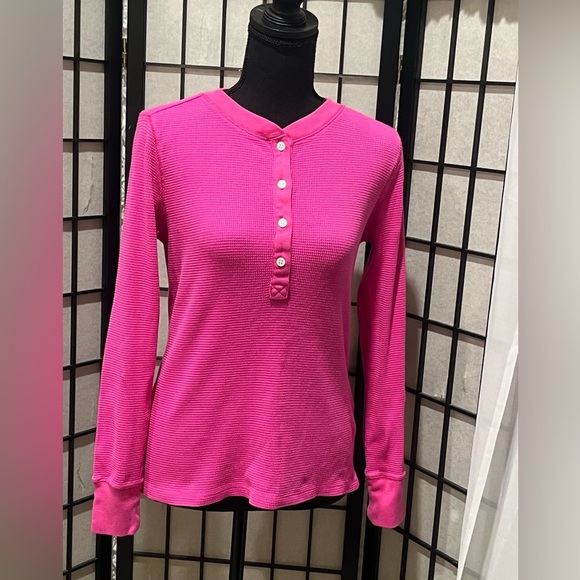 J CREW WOMEN WAFFLE KNIT HENLEY PINK LONG SLEEVE TOP, SIZE S - Picture 4 of 9